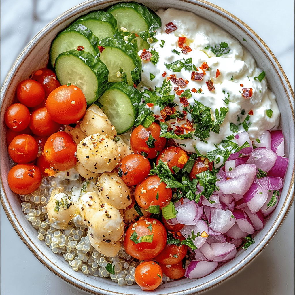 Mediterranean Quinoa Cottage Cheese Bowl