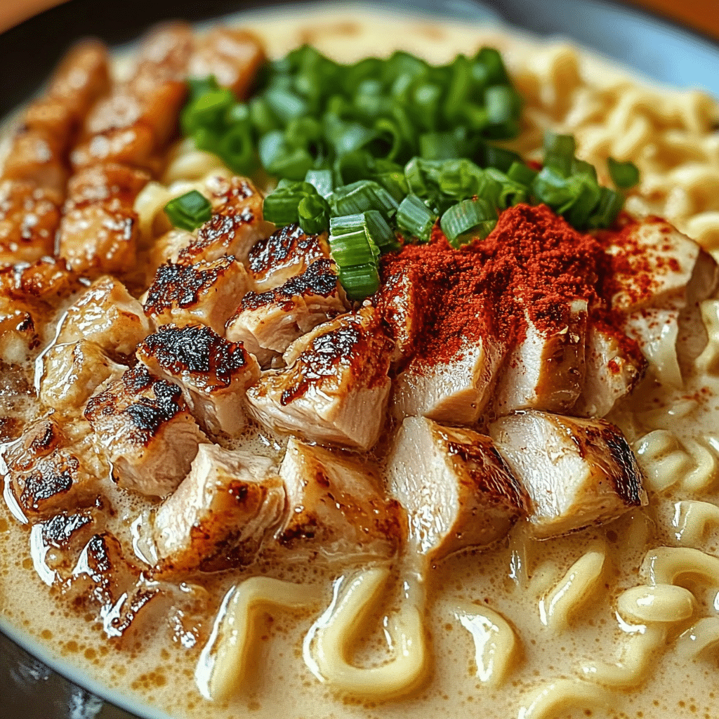 Spicy Chicken Ramen with Creamy Garlic Sauce