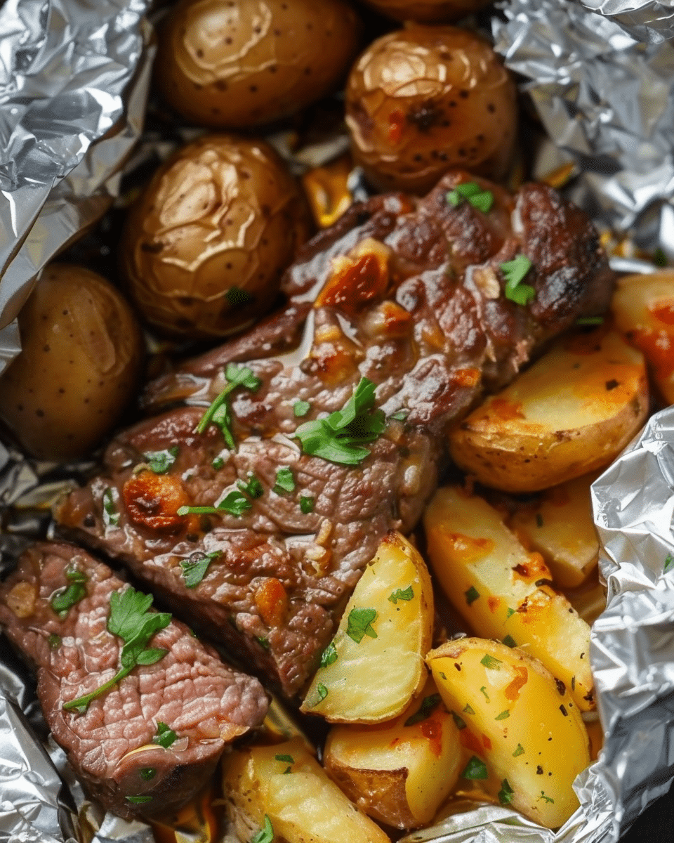 Garlic Butter Steak and Potato Foil Packets