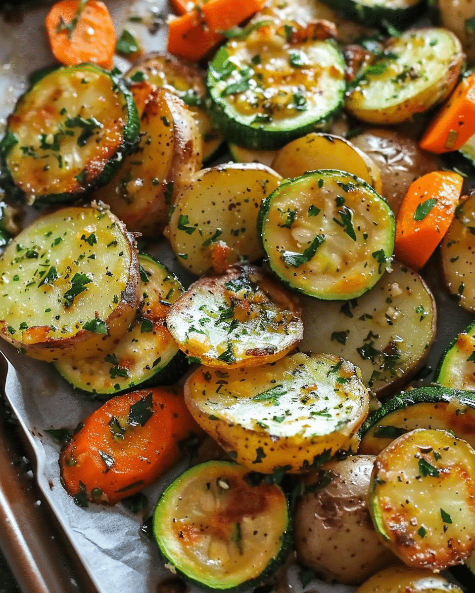 Garlic Herb Roasted Potatoes, Carrots, and Zucchini