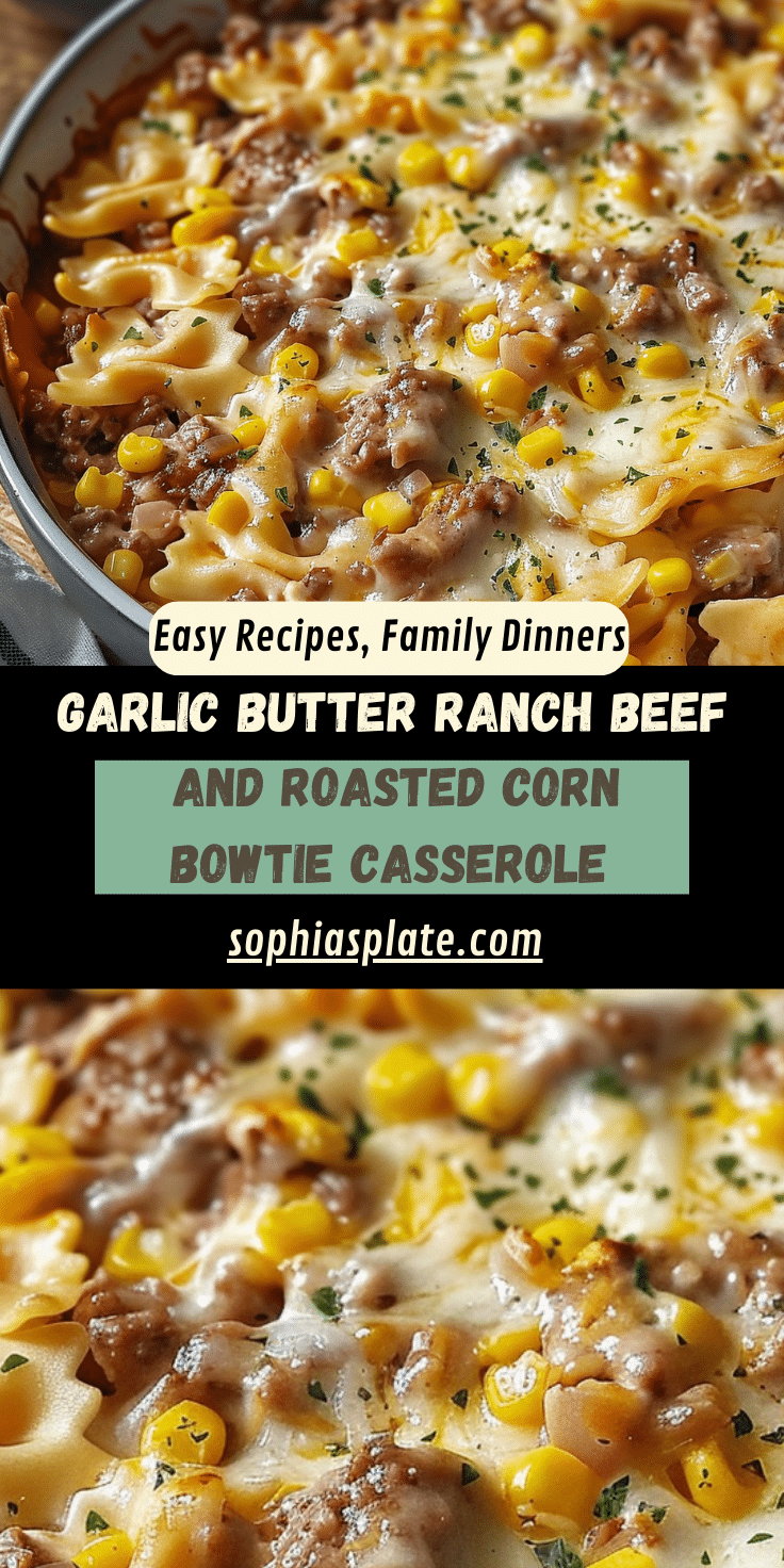 Garlic Butter Ranch Garlic Butter Ranch Beef and Roasted Corn Bowtie Casserole | Sophia's Plate