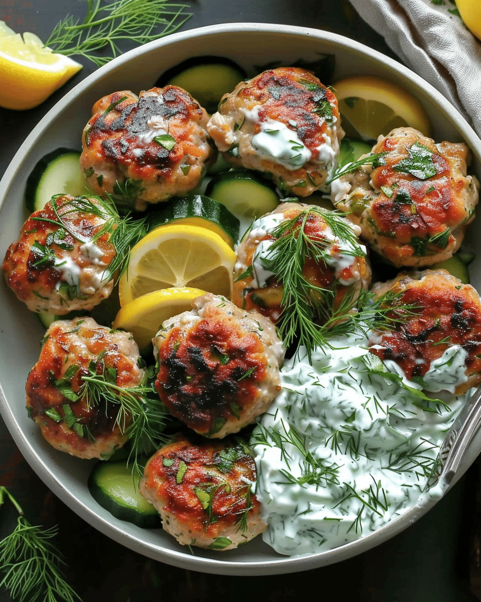 Greek Chicken Meatballs with Homemade Tzatziki Sauce