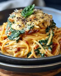 Spaghetti & Spinach with Sun-Dried Tomato Cream Sauce