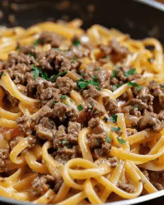 One-Pot Creamy Beef and Garlic Butter Pasta