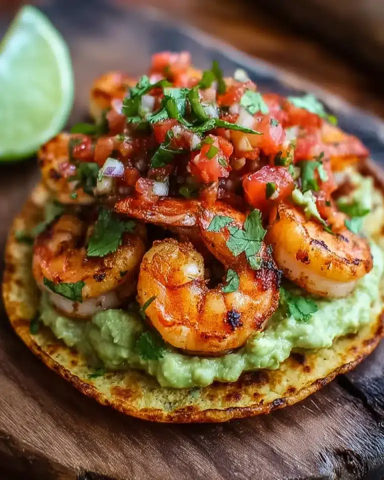 Grilled Shrimp Tostadas with Guacamole & Pico de Gallo Recipe