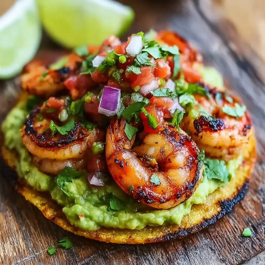 Grilled Shrimp Tostadas with Guacamole & Pico de Gallo Recipe - Recipe Image