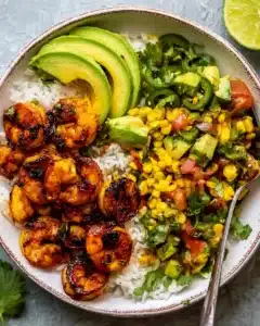 chipotle shrimp avocado and mango rice bowls Recipe