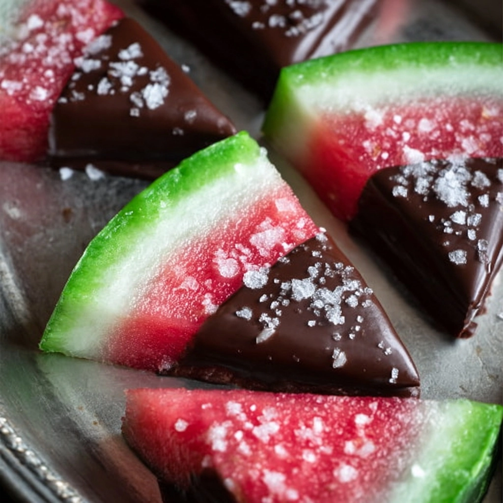 Sea Salt Dark Chocolate Watermelon Slices Recipe 6 Sea Salt Dark Chocolate Watermelon Slices Recipe - Recipe Image